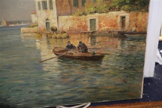 Gaston Roullet (1847-1925) Canal San Pietro, Venice 29.5 x 43.5in., unframed